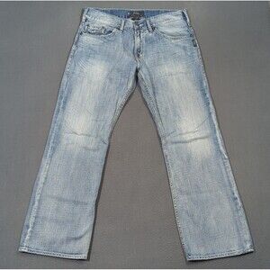 Silver Jeans Men's 36x34 Fits 36x32 Blue Zac Relaxed Fit Straight Leg Denim